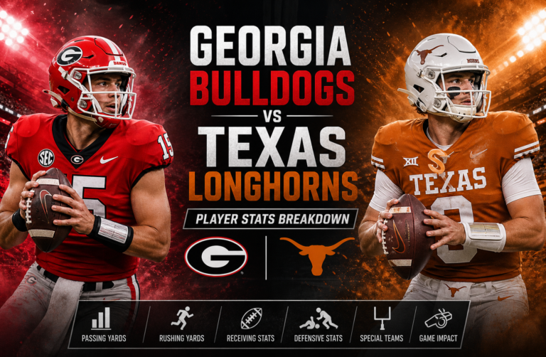 Georgia Bulldogs Football vs Texas Longhorns Football Match Player Stats